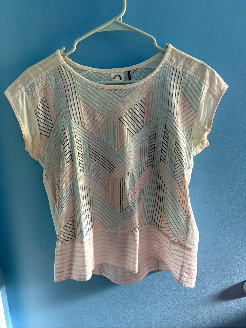 Pastel Geo-Stripe Short Sleeve Tee - Cream/Mint/Blush